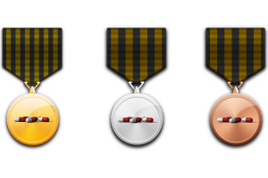 3 medals with medicine pills in the center, one gold, one silver and one bronze
