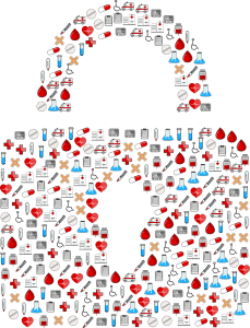 a lock made up of different health related pictures.