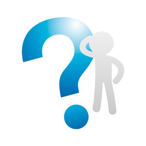 white silhouette of a person with a large blue question mark next to them
