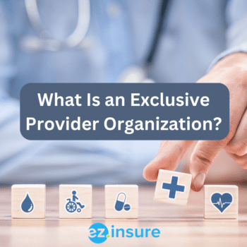 What Is an Exclusive Provider Organization? text overlaying an image of someone picking up a health block