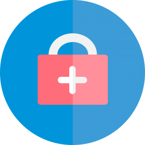 red medical bag in a blue circle