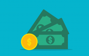 illustration of money bills and a gold coin