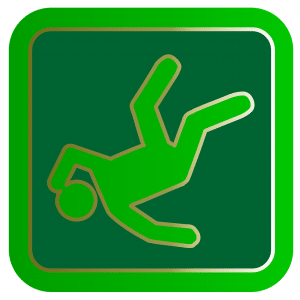 green sign with a person illustration falling down 