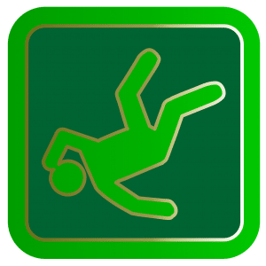 green sign with a person illustration falling down