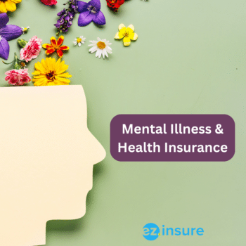 mental illness and health insurance text overlaying image of flowers falling out of a cutout of a head