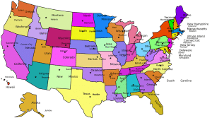 map of the US with the states in different colors.