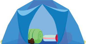 illustration of a tent with sleeping bags in it
