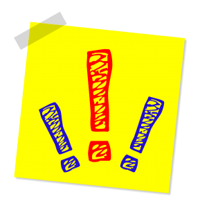 3 exclamation marks on a yellow post it note