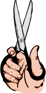 illustration of a hand holding a large pair of scissors