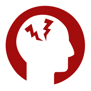silhouette of a head with two red lightning bolts inside of the head.