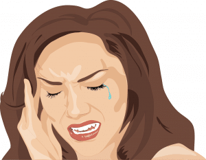 illustration of a woman crying while holding her temple with one hand
