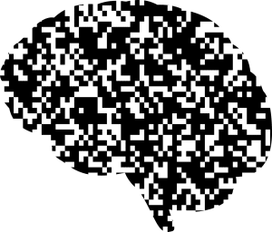 silhouette of a brain with missing pieces all over