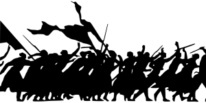 silhouette of people rioting and protesting