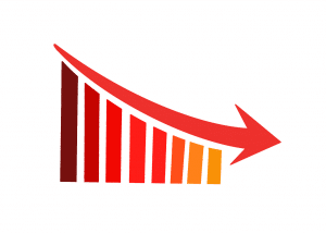 red bar graph going in a downward motion with an arrow going down over the bars