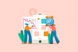 illustration of two people with graphs in front of them