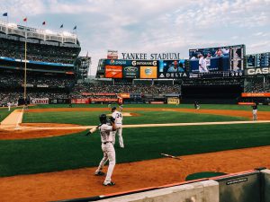the yankee stadium with a game taking place