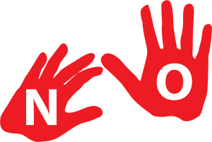 two red hands with the letter N in one and O in the other spelling out NO