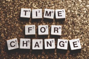 time for change written with scrabble letters