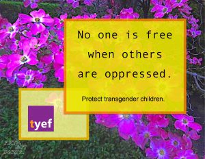 no one id free when others are oppressed written in front of purple flowers