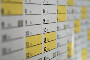 calendar with yellow highlighted times