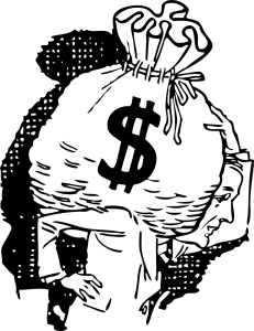 illustration of a woman holding a large bag with a money symbol on her shoulders 