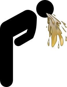 illustration of a body with vomit coming out of the mouth.
