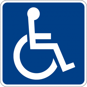 blue and white disability sign