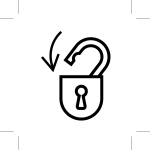 illustration of an open padlock with an arrow pointing down to lock it