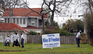a yard with a sign that says "yard by miles of freedom"