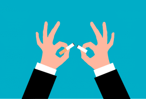illustration of hands breaking a cigarette in half.