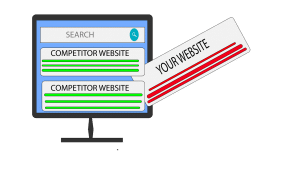 competitor websites on a computer screen with "your website" getting in between