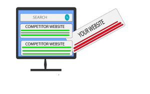 competitor websites on a computer screen with "your website" getting in between 