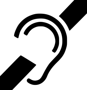 black and white illustration of an ear with a line going through it