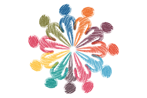 drawing of people in different colors forming a circle