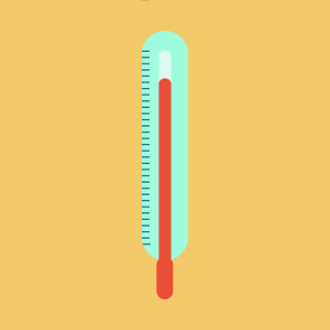 illustration of a thermometer with the red shooting up near the top