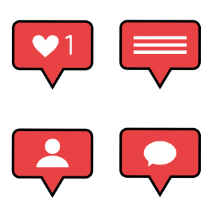 different bubbles, one with a heart, one with a person silhouette, one with conversation bubble and one with lines