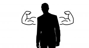 silhouette of a man in a suit with strong arms drawn near the shoulders