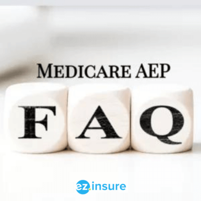 Medicare Annual Enrollment Period (AEP) FAQ text overlaying image of building blocks with faq written on them.