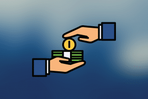 one hand putting money into another hand