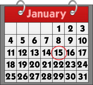 january calendar with the number 15 circled in red.