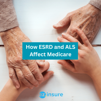 How ESRD and ALS Affect Medicare text overlaying image of a senior and younger persons hands holding