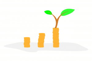 coins in a row growing, with the last one with a branch on top of the stack