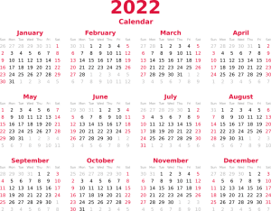 2022 calendar with all the months