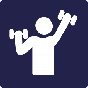 gym sign with a person holding dumbbells 