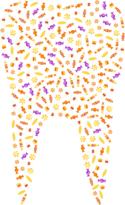 a picture of a tooth made up of candies
