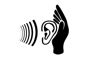 illustration of an ear with a hand next to it