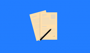 illustration of papers and a pen over them