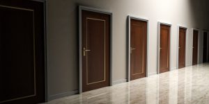 multiple brown doors in a row