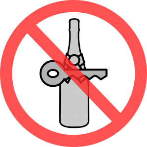 illustration of a bottle and a key with a prohibited red sign over them 