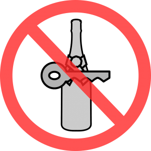 illustration of a bottle and a key with a prohibited red sign over them